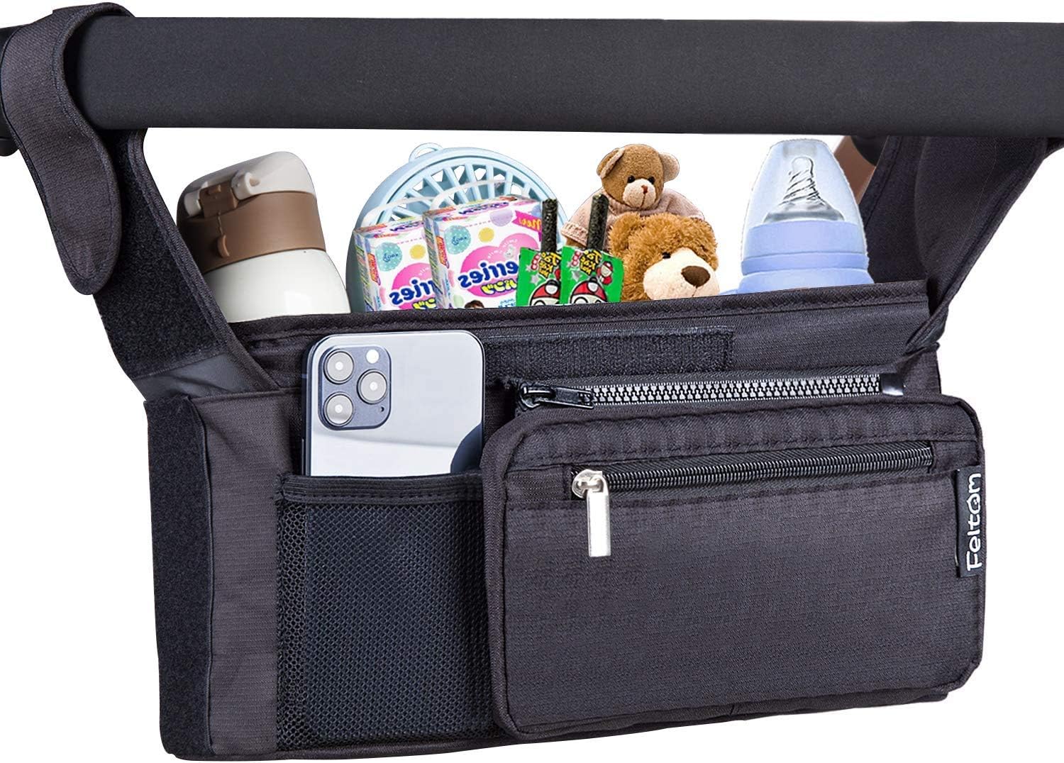 Feltom Baby Stroller Organizer, Universal Stroller Storage Bag with Cup Holders Waterproof and Detachable Phone Bag and Shoulder Strap, Stroller Accessories for Carrying Diaper, Phone, Toys and Snacks: Home Improvement