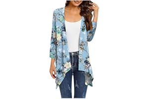 Stutye Summer Cardigans for Women Lightweight Gradient Print Irregular Three-Quarter Sleeve Cardigan with Pocket Jacket