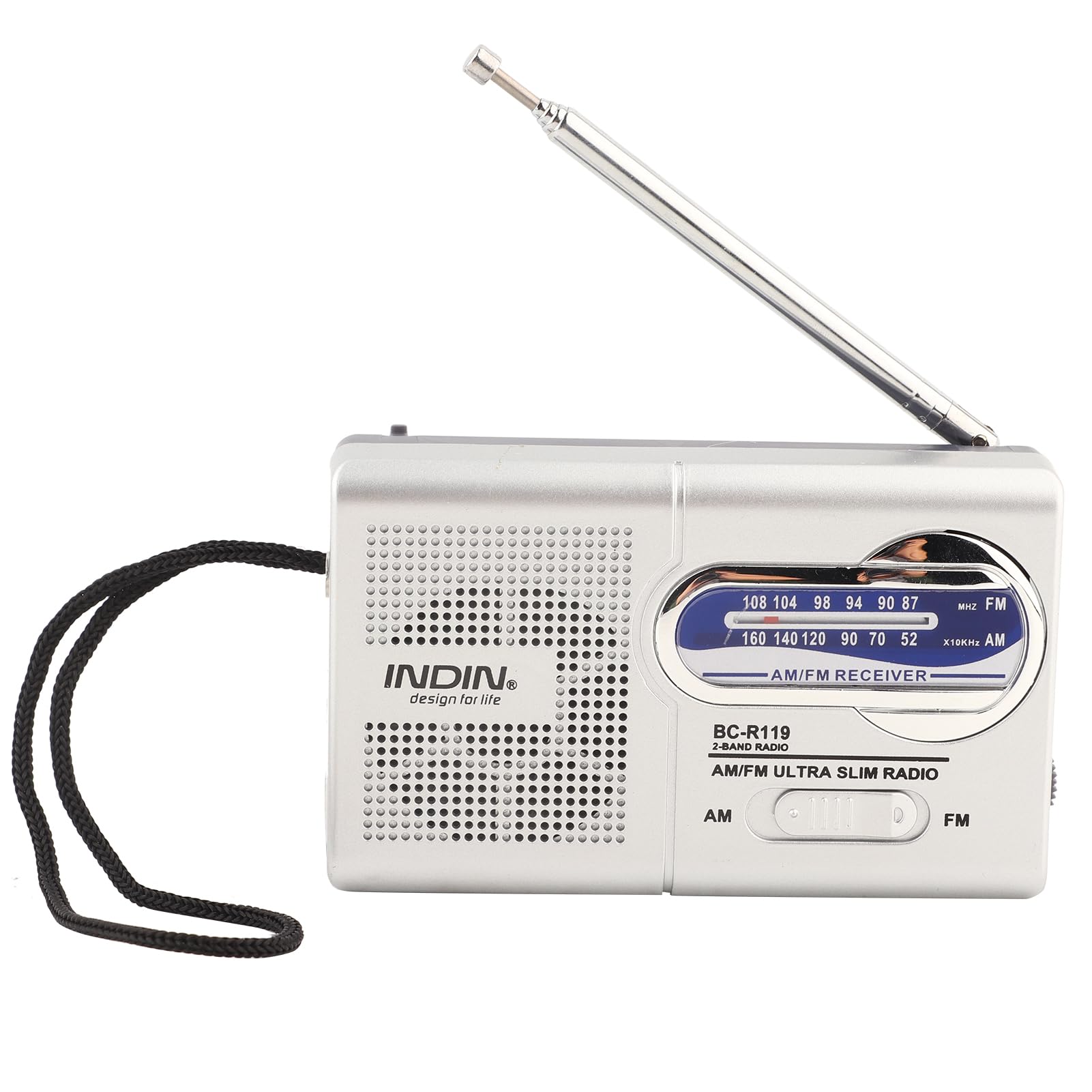 Mini Portable AM/FM Radio, Multi-function Pocket BC-R119 Radio Speaker Receiver with Retractable Antenna, Built-in Speaker for the Olds - Silver