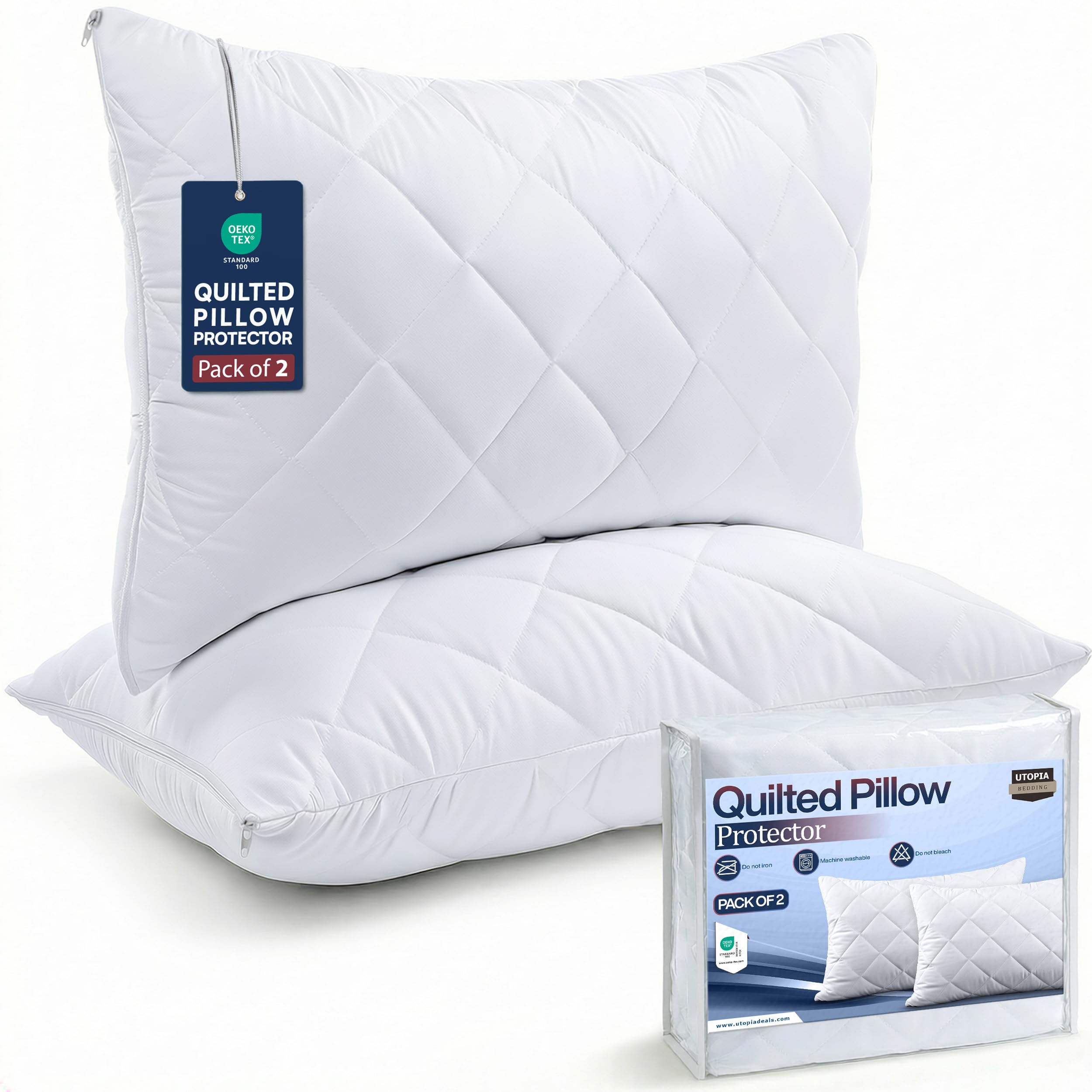 Utopia Bedding Pillow Protector 50x75 cm Quilted Zippered, Soft & Breathable Microfiber Pillowcase Protectors (White, 50x75 cm (2 Pack - White))