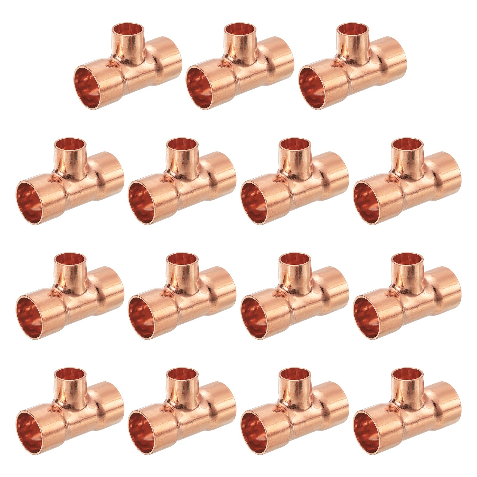 uxcell 15Pcs 3/4" x 1/2" x 3/4" Copper Reducing Tee