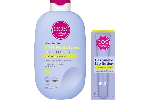 Bundle of eos Cashmere Lip Butter - Vanilla Cashmere, Plumping Peptides, Smoothing, 0.35 fl oz + Shea Better Body Lotion Vani