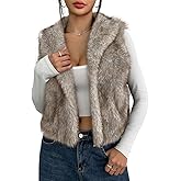 ASANDY Womens Faux Fur Vest Collar Sleeveless Open Front Cardigan Top Fuzzy Coats Jacket Fluffy Outwear