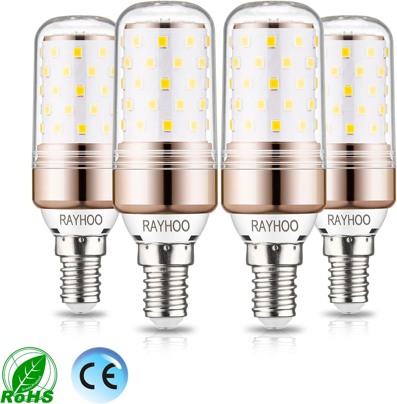 Rayhoo E14 LED Bulbs,12W LED Candelabra Light Bulbs 100 Watt Equivalent, 1200lm, Warm White 2700K LED Chandelier Bulbs, Decorative Candle Base E14 Non-Dimmable LED Lamp, Pack of 4 [Energy Class A++]