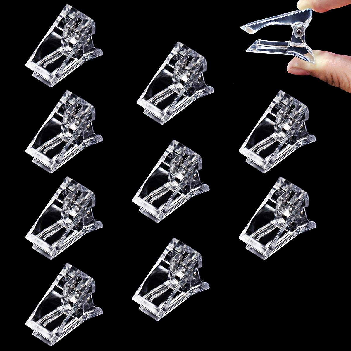 10 Pcs Nail Tips Clips, Poly Gel Nail Clips for Quick Building Gel, Transparent Nail Clamps Plastic Finger Extension UV LED Builder for DIY Manicure Nail Art Tool Clip