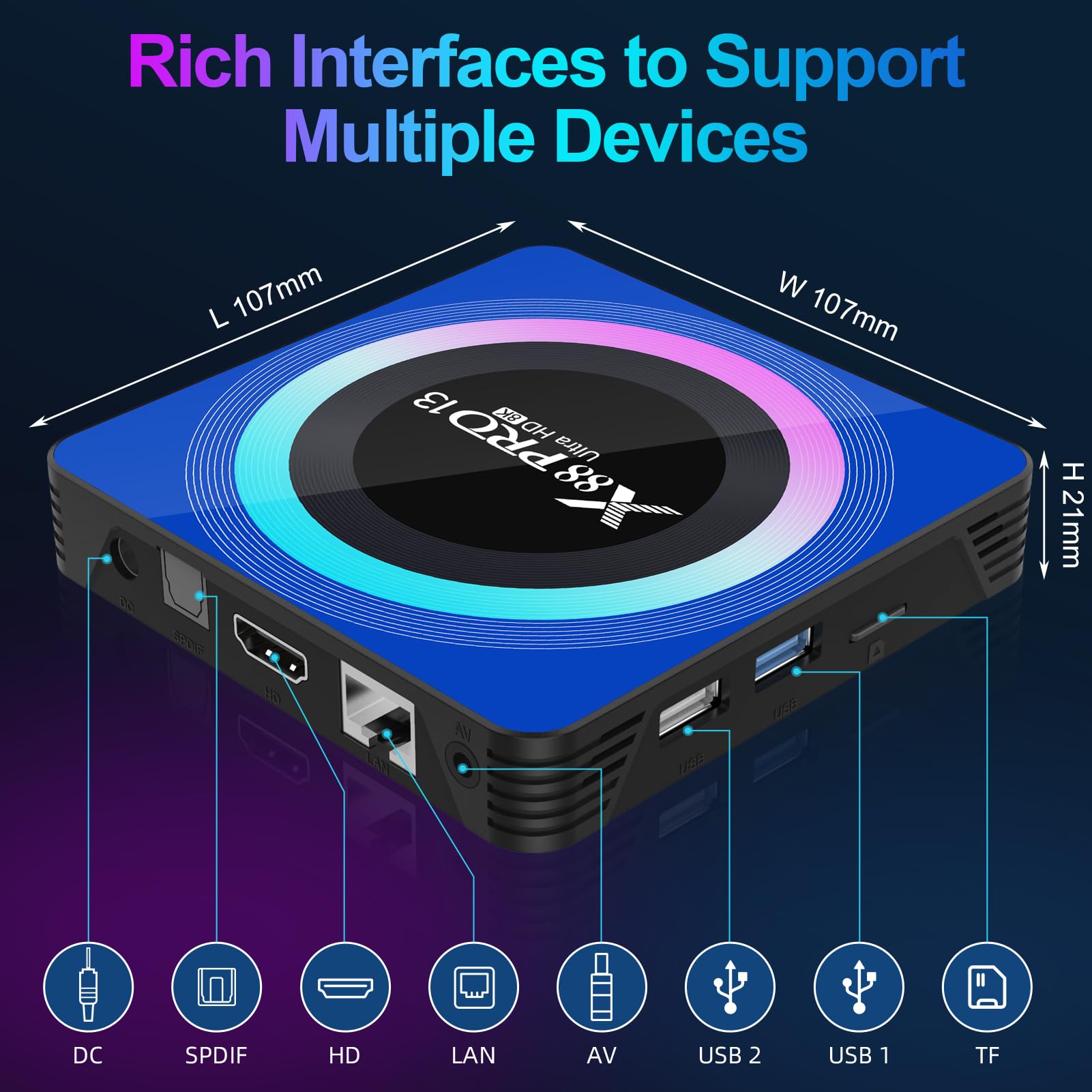 Android 13.0 TV Box, 6K 8K Android Box with 4GB RAM 32GB ROM RK3528 Quad-Core Support WiFi6 2.4Ghz/5.0Ghz HDR10 BT 5.0 H.265 USB 2.0 3.0 3D Ethernet with Mini Backlit Keyboard