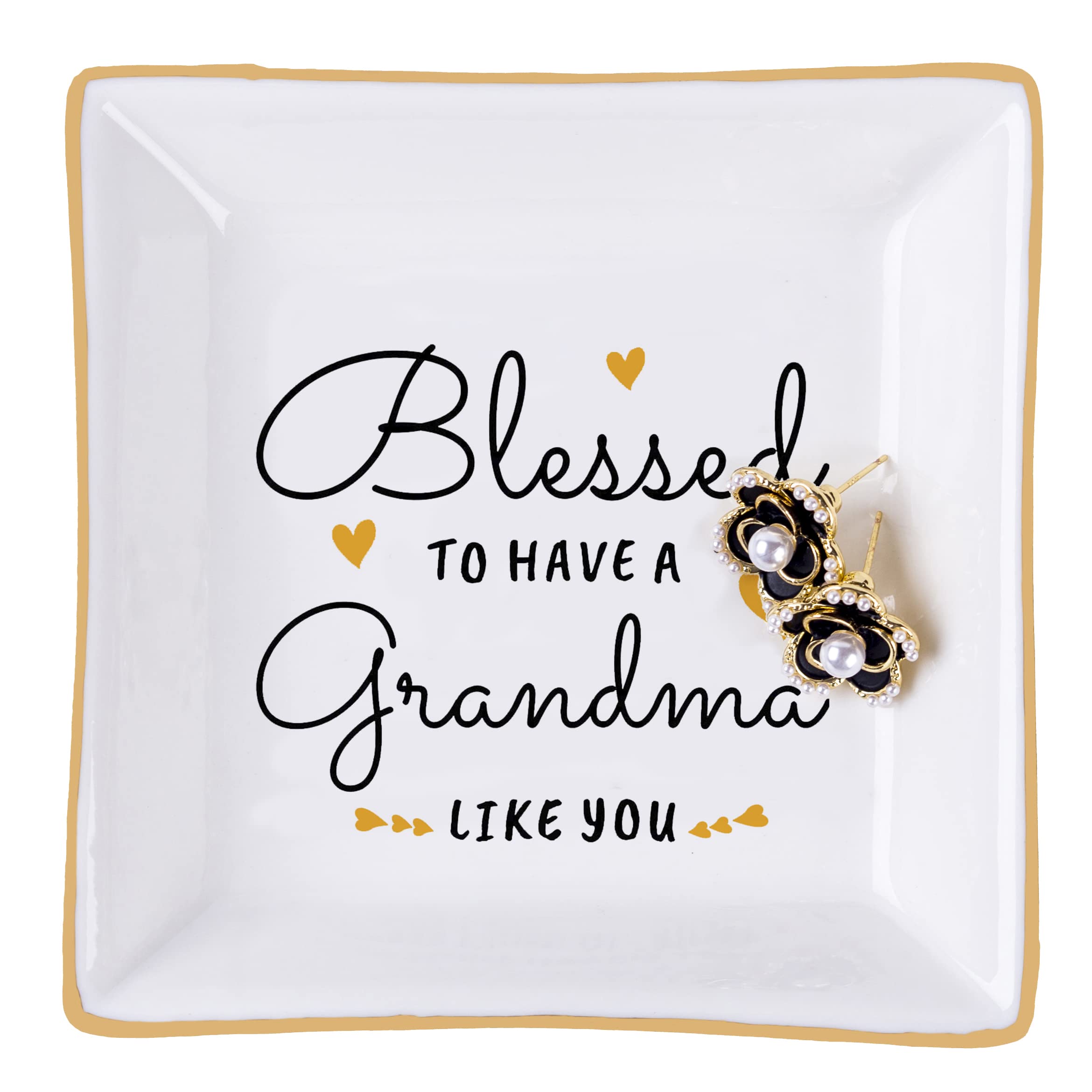 Grandma Birthday Gifts from Granddaughter Grandson, Gift for Grandma Jewelry Ring Dish Blessed to have a grandma like you, Mother's Day Christmas Valentines Day Gifts for Grandma Nana