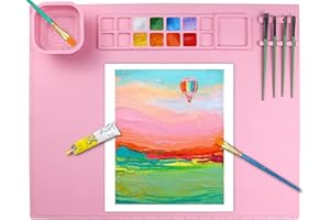 Queceuy Silicone Painting Mat，20"X16"Silicone Art mat with 1 Water Cup ，Handmade erasable Washable，for Resin, DIY, Clay, Play Doh Silicone Drawing mat for Children（Pink）
