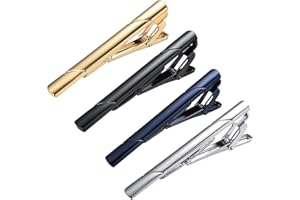 RunootPR 4Pcs Tie Clip Set for Men Classic Black Silver 2.4" Tie Bar for Regular Necktie Wedding Business Holiday Jewelry Gift