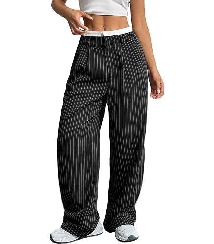 Viatabuna Women's Casual Striped Wide Leg Pants Low Waisted Y2K
