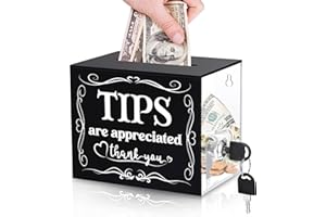 MOJIEZUO Acrylic Suggestion Box with Slot and Lock - Tip Jar for Bartenders, Bars, Restaurants & Musicians - 6 x 4 x 5 Inch Money Storage Container