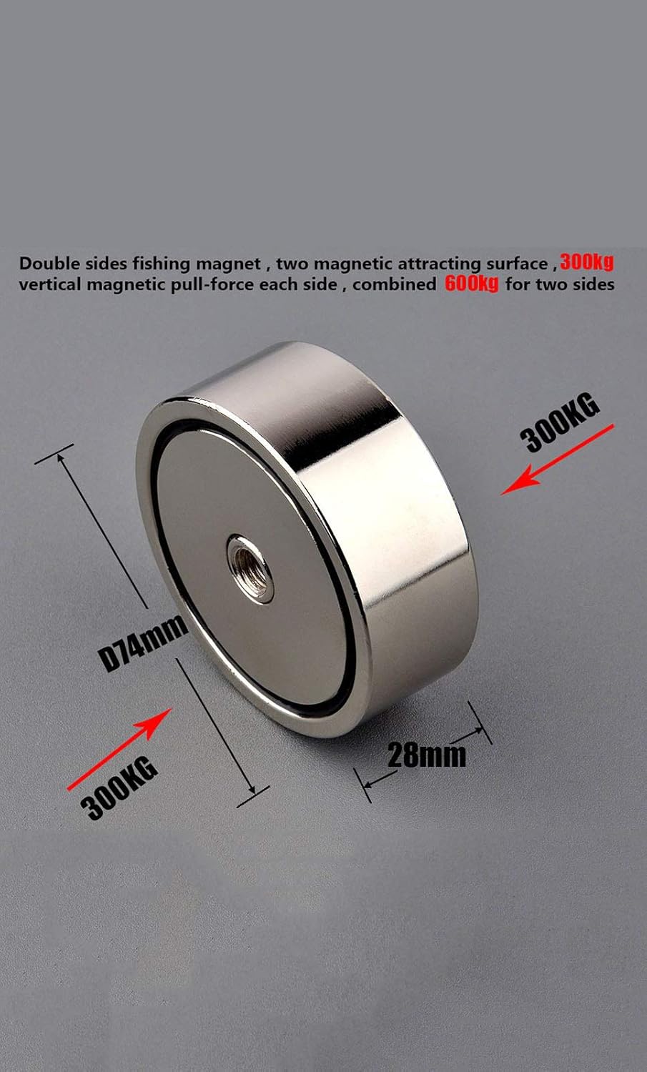 MUTUACTOR Super Powerful Neodymium Fishing Magnet Double sided combined 600kg Pull-Force with M10 eye bolts,Strong Magnet With 15M High tensile Robust Rope - Image 3