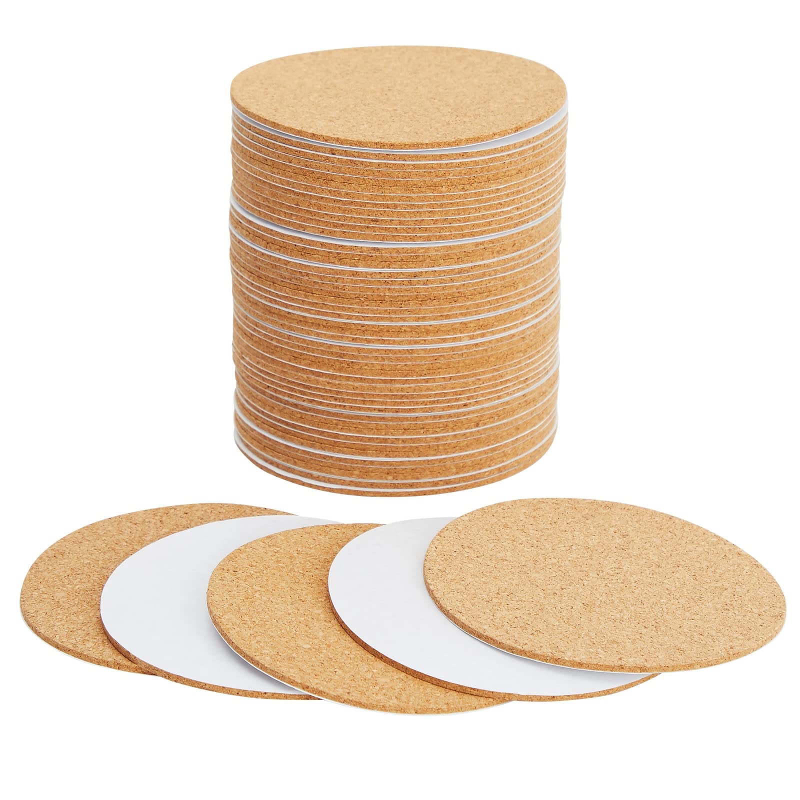 50 Pack 2mm Thick Self-Adhesive Cork Coaster Backing Sheets - Round Circles for DIY Crafts (9 x 9 cm)