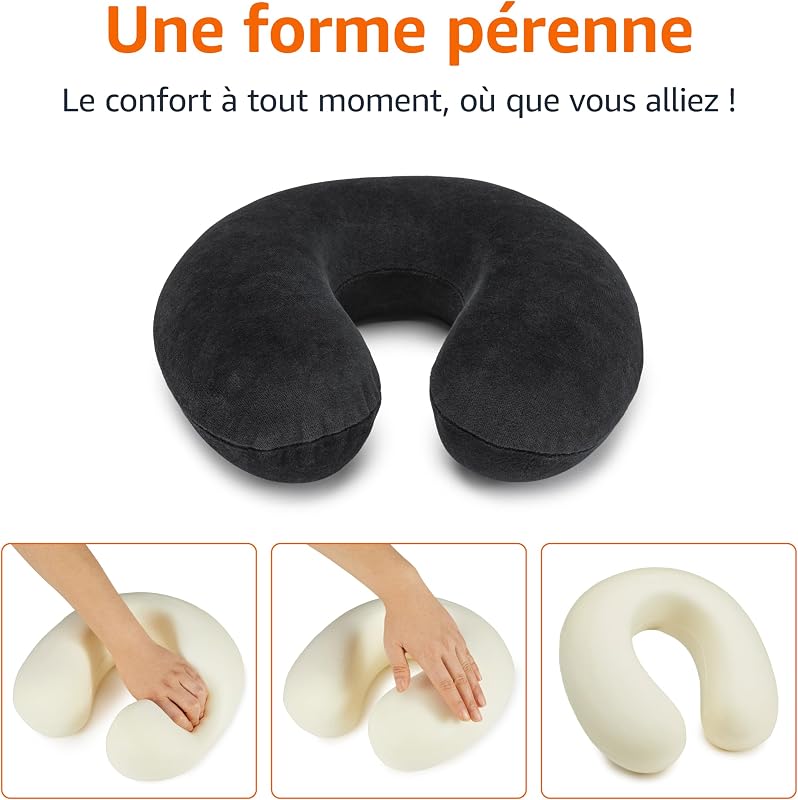 Semi-circulaire Coussin tour de cou en mousse à mémoire de forme, Noir