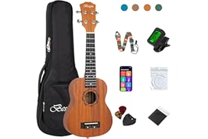 Besyou 21 Inches Beginner Ukulele Kids Travel Student Uku Wooden Soprano Mahogany Ukelele Kits with Tuner Gig Bag Strap Carbon Nylon String Picks Cloth Gift Choice (Ma)