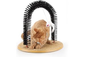 SSAWCASA Cat Scratcher, Cat Brushes for Indoor Cats, Cat Arch Self Groomer Scratching Board Scratch Pad, Cat Hair Brush for Shedding, Cat Face Head Self Grooming Brush Post for Deshedding w/Cute Kitten Toy