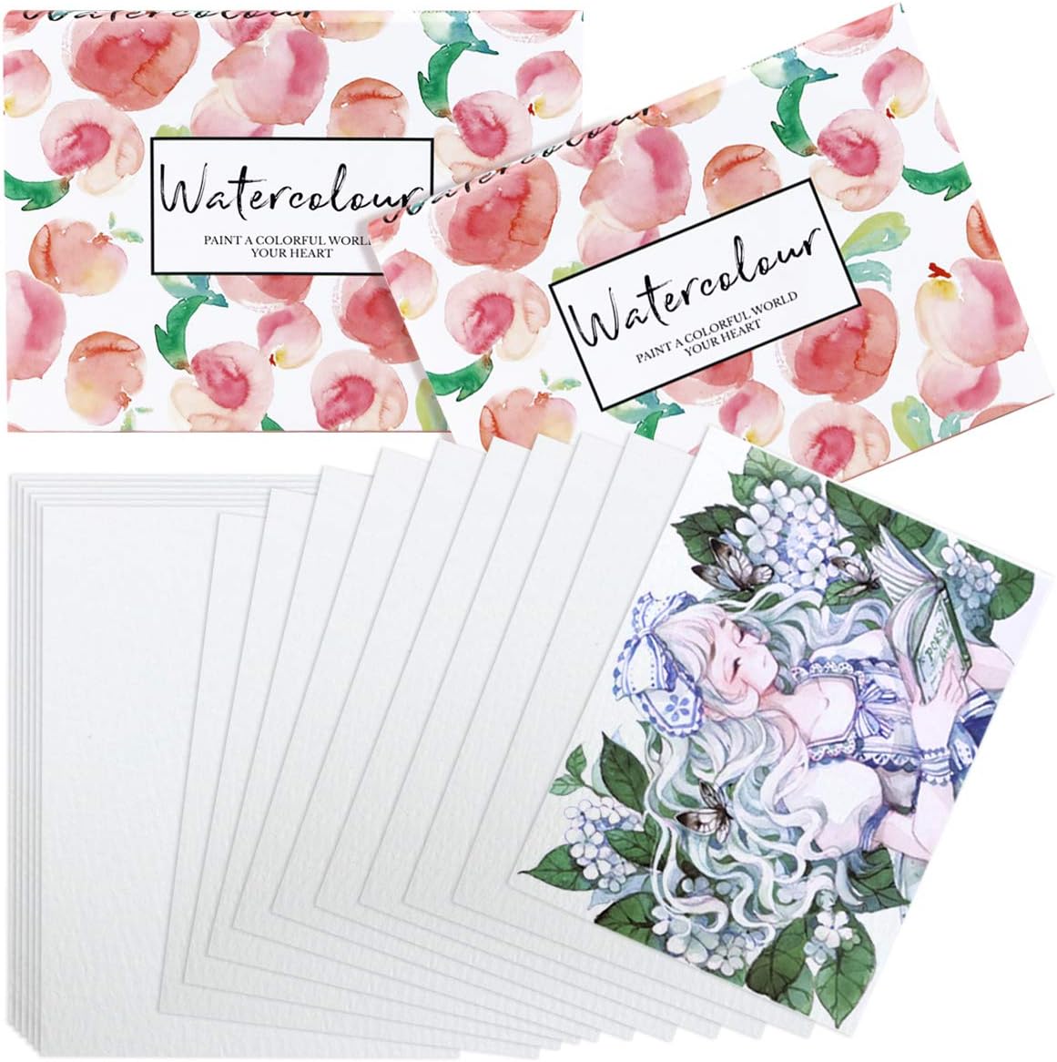 Pralb 2Pack Watercolor Postcards, 5 x 7 inch Quality Watercolor Postcards, 100 lb. cold pressed Paper, with Peach Painting Box, Valentine's Day, Teacher's Day, Christmas, Thanksgiving Day(Total 80 Sheets)