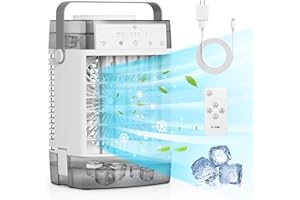 YESTONO Portable Air Conditioners,3-Speed Small AC Fan, Evaporative Air Cooler with Remote,Timer function,7-Color Night light, 2 Mist modes,Personal Air Conditioner for Bedroom,Office,Room(Gray)