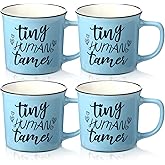 Hushee 4 Pcs Tiny Human Tamer Mugs, 15 oz Travel Ceramic Coffee Cup for Day Care Teacher, Christmas Gifts