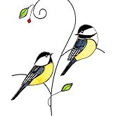 Iricrist Chickadee (1 Pair) Stained Glass Birds Suncatcher for Mom, Grandma, Women - Real Glass Window Hanging Ornament - Handmade Bird Lover Home Decor (Gifts Ready Packaging)