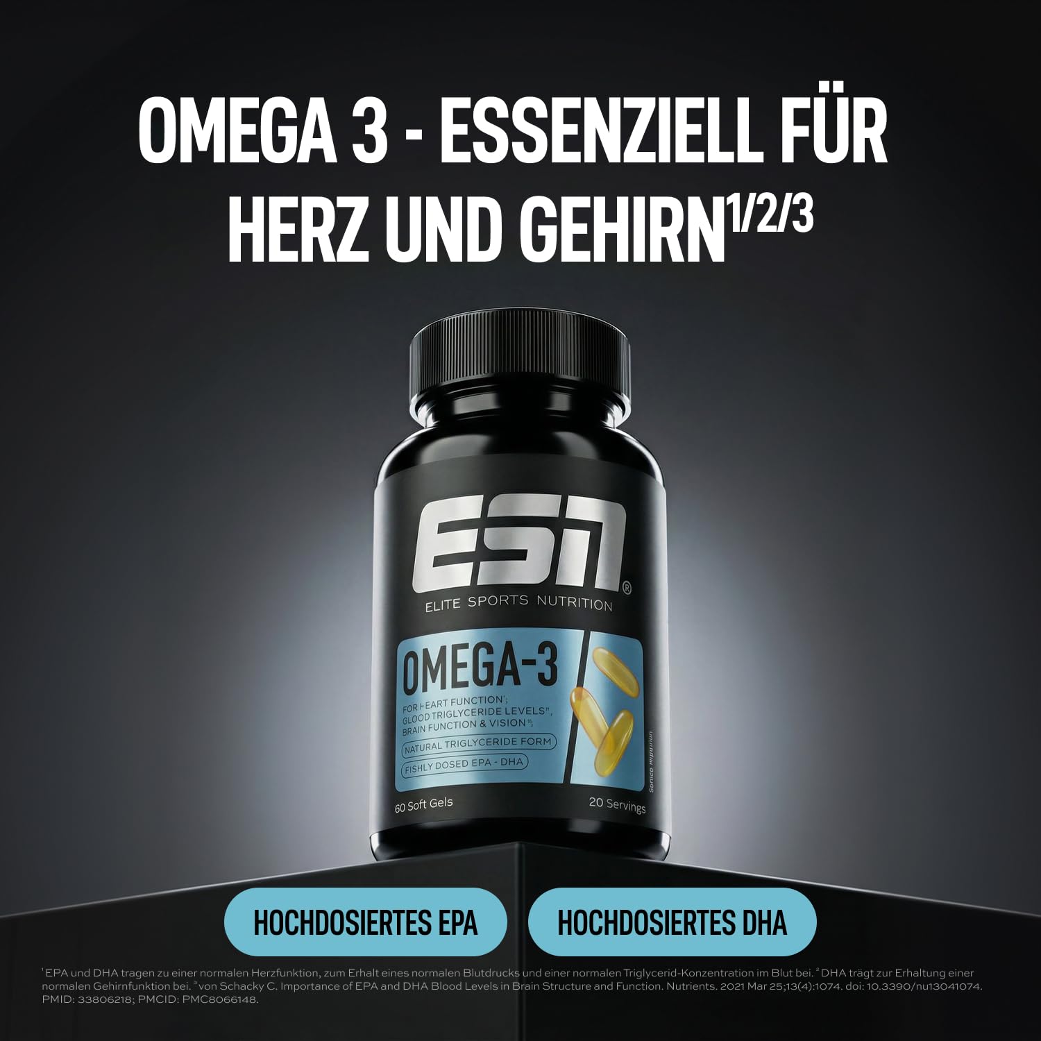 ESN Omega-3 - hochdosiert mit 1200 mg EPA und 900 mg DHA pro Tagesportion - ohne fischigen Nachgeschmack - getestet auf Schwermetalle - 60 Kapseln, 20 Portionen 2