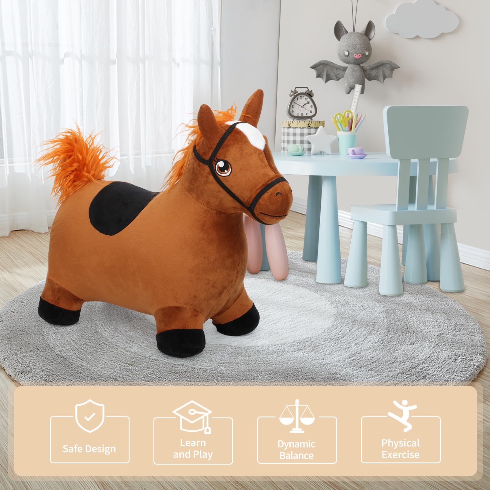 INPANY Bouncy Horse Hopper Toys, Toddler Plush Bouncing Farm Animal, Inflatable Jumping Hopping Horse, Kids Ride on Rubber Bouncer, Outdoor Indoor 2 3 4 Year Old Girls Boys Birthday Gifts