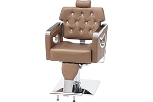 BarberPub Barber Chair Reclining Salon Chair for Hair Stylist, Antique Hair Spa Salon Styling Beauty Equipment 8132 (Gold)