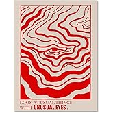 Medpol Retro Red Abstract Eye Canvas Wall Art Vintage Hippie Trippy Poster Affirmation Quotes Wall Decor 60s 70s Psychedelic Quirky Prints for Apartment 12x16 inch Unframed