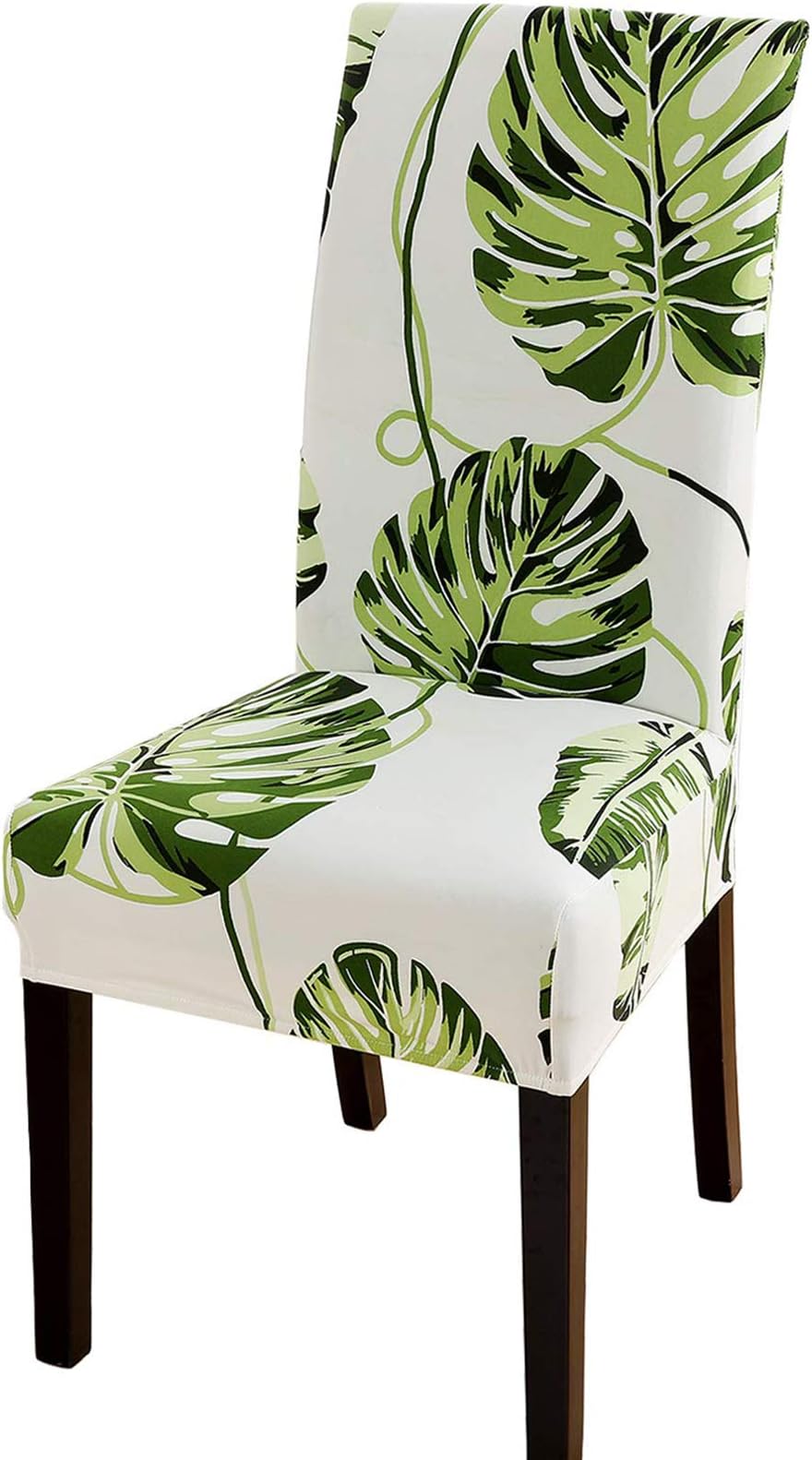 Printed Dining Chair Slipcovers, Removable Washable Soft Spandex Stretch Chair Covers Banquet Chair Seat Protector Slipcover for Kitchen Home Hotel (Set of 6, Green)