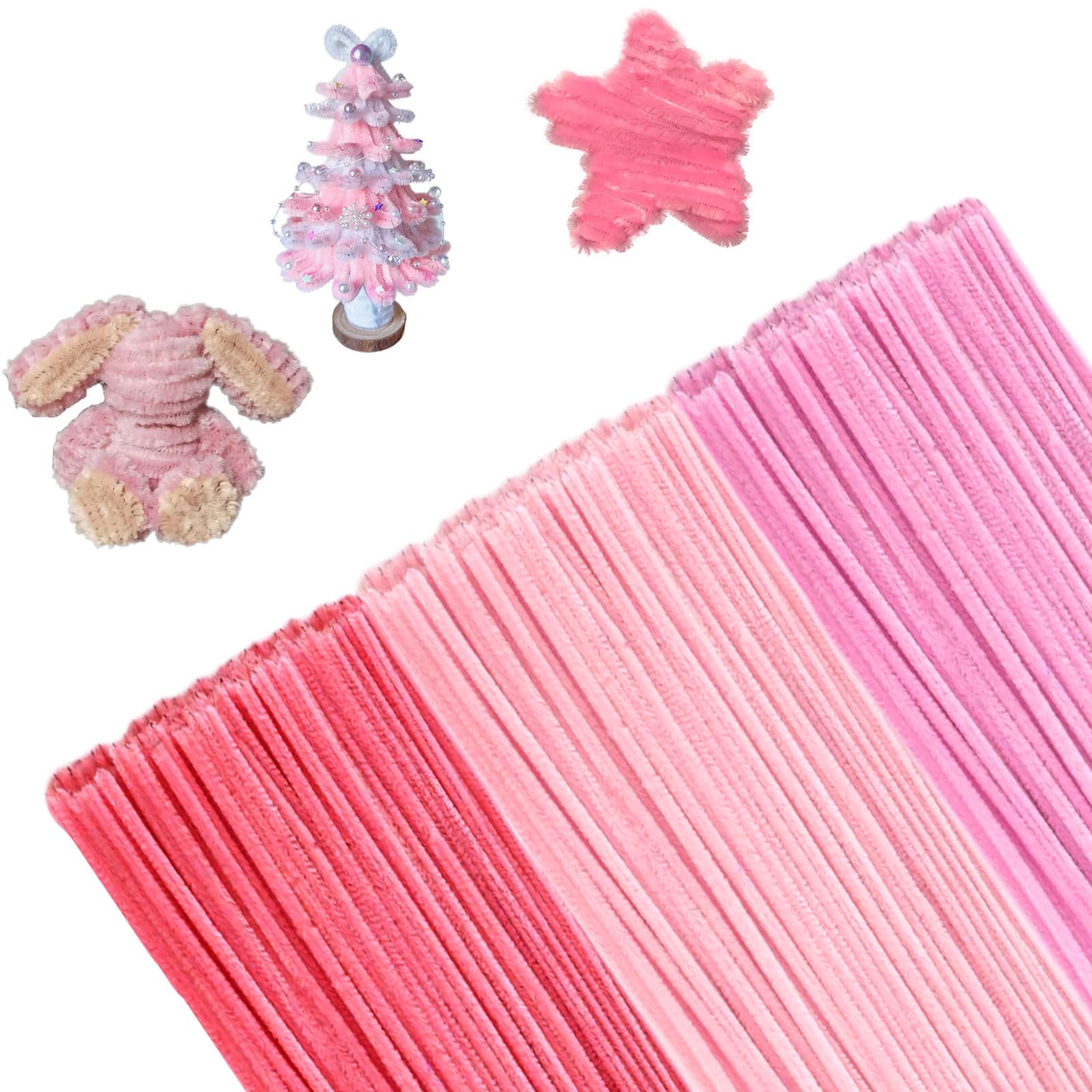 300 pk Pipe Cleaners for Craft 30mm Long Crafting Pipe Cleaners 3 pink Chenille Stems Chenille Wire Flexible Pipecleaners for DIY Craft For Kids