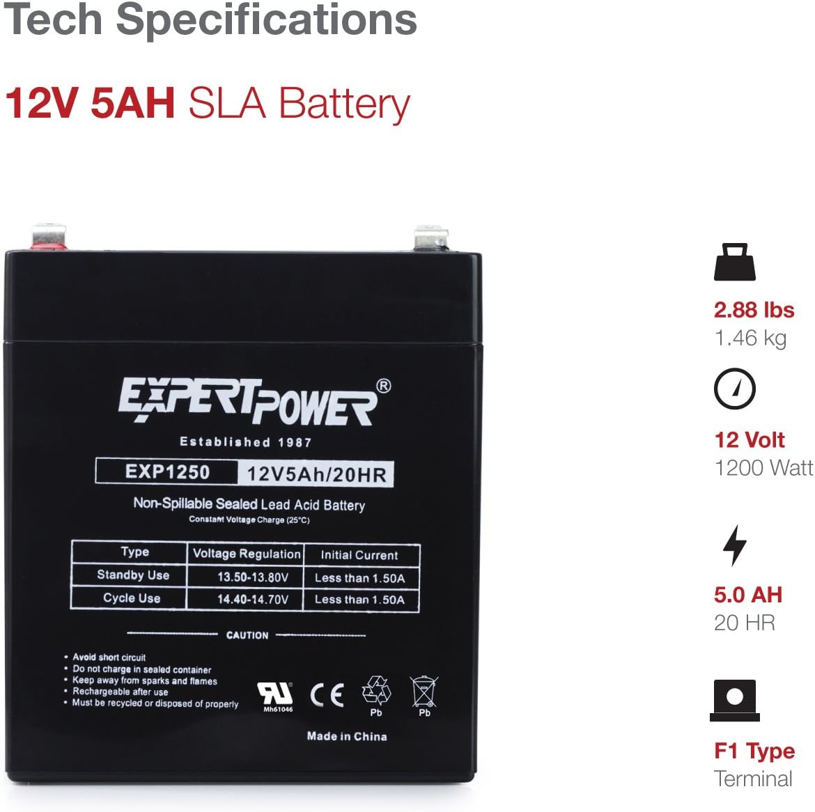 EXP1250 12V 5Ah Home Alarm Battery with F1 Terminals // Chamberlain / LiftMaster / Craftsman 4228 Replacement Battery for Battery Backup Equipped Garage Door Openers: Automotive