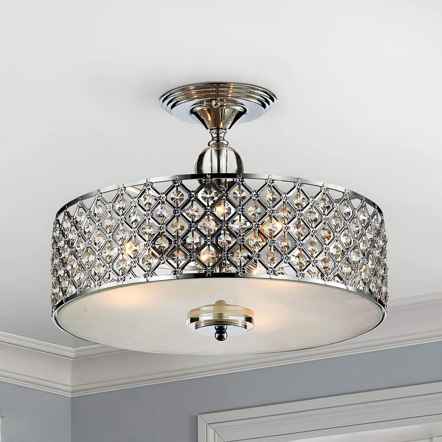 Saint Mossi Modern K9 Crystal Raindrop Chandelier Lighting Flush Mount Led Ceiling Light Fixture Pendant Lamp For Dining Room Bathroom Bedroom Livingroom Height 28cm X Width 39cm Buy Online In India At