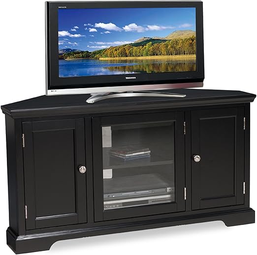 Amazon Com Leick Black Hardwood Corner Tv Stand 46 Inch Kitchen