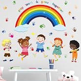 Amimagen Play Learn &amp; Grow Together Wall Stickers - Inspirational Quotes Rainbow Wall Decals - Baby Nursery Kids Room Daycare Playroom Classroom Wall Decor