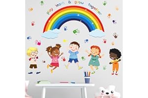 Amimagen Play Learn & Grow Together Wall Stickers - Inspirational Quotes Rainbow Wall Decals - Baby Nursery Kids Room Daycare Playroom Classroom Wall Decor