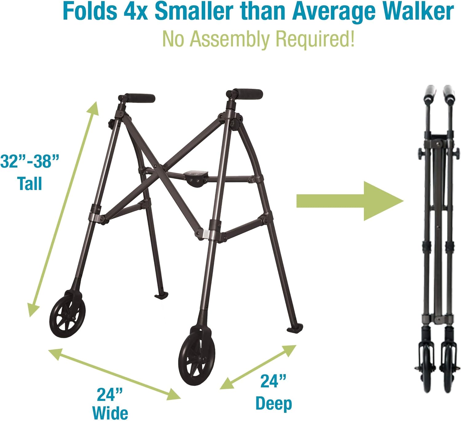 Able Life Space Saver Walker, Lightweight Folding 2 Wheel Rolling Walker for Seniors with Fixed Wheels, Black Walnut: Health & Personal Care