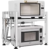 Virvia 2-Tier Expandable Microwave Oven Rack，Microwave Stand countertop | Heavy-Duty Microwave Storage Shelf, Stainless Steel, Adjustable, 80 lbs, 4 Hooks, Fits Ovens &amp; Fryers, Countertop Organizer