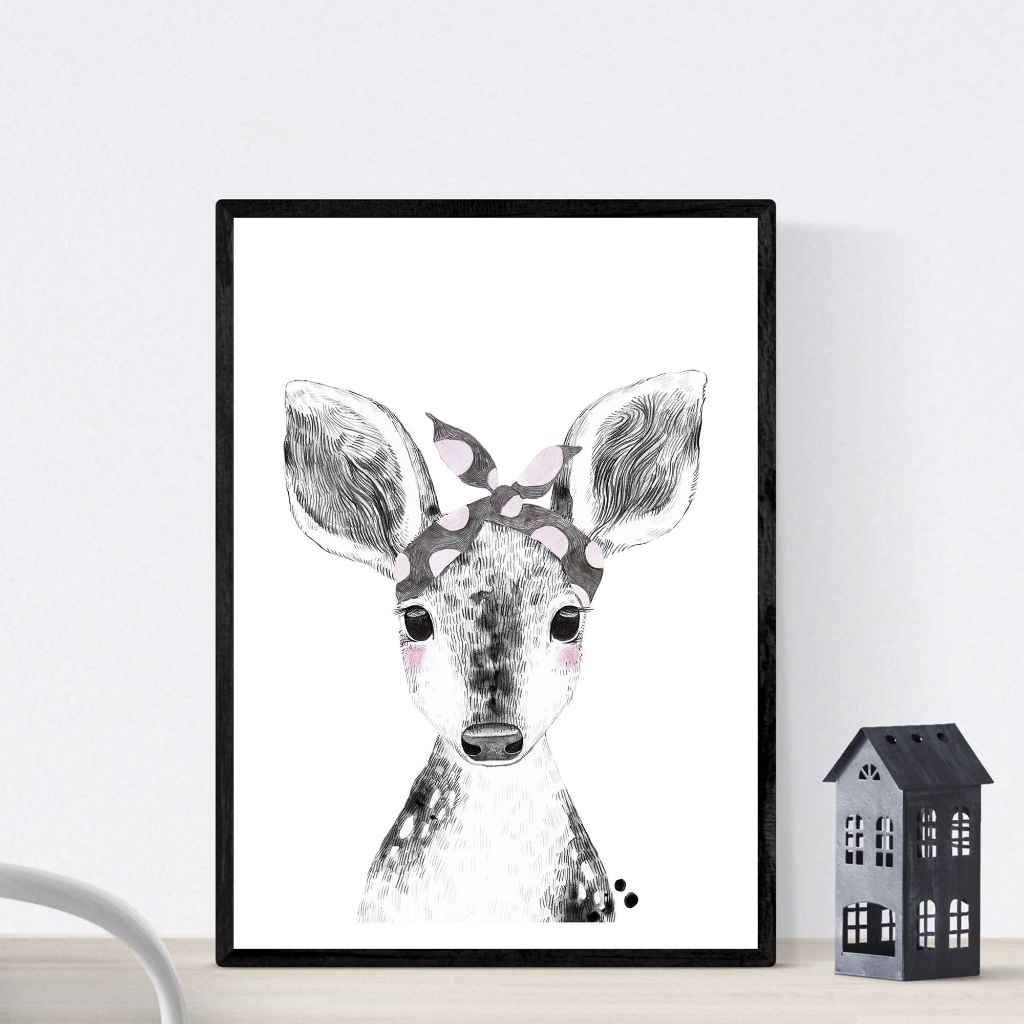 Nacnic Children blade with baby deer head scarf animal poster child size A3 Frameless