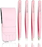 Ruvanti-4 Piece Professional Stainless Steel Tweezers Set - Eyebrow Tweezers, Sl