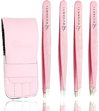 Ruvanti 4 Piece Professional Stainless Steel Tweezers Set Eyebrow