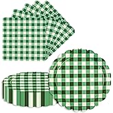 LDFDRT 40 Pcs 7inch Green Gingham Paper Plates & Napkins Disposable Happy Birthday Party Supplies Cake Dessert Tableware Set for 20 Guests