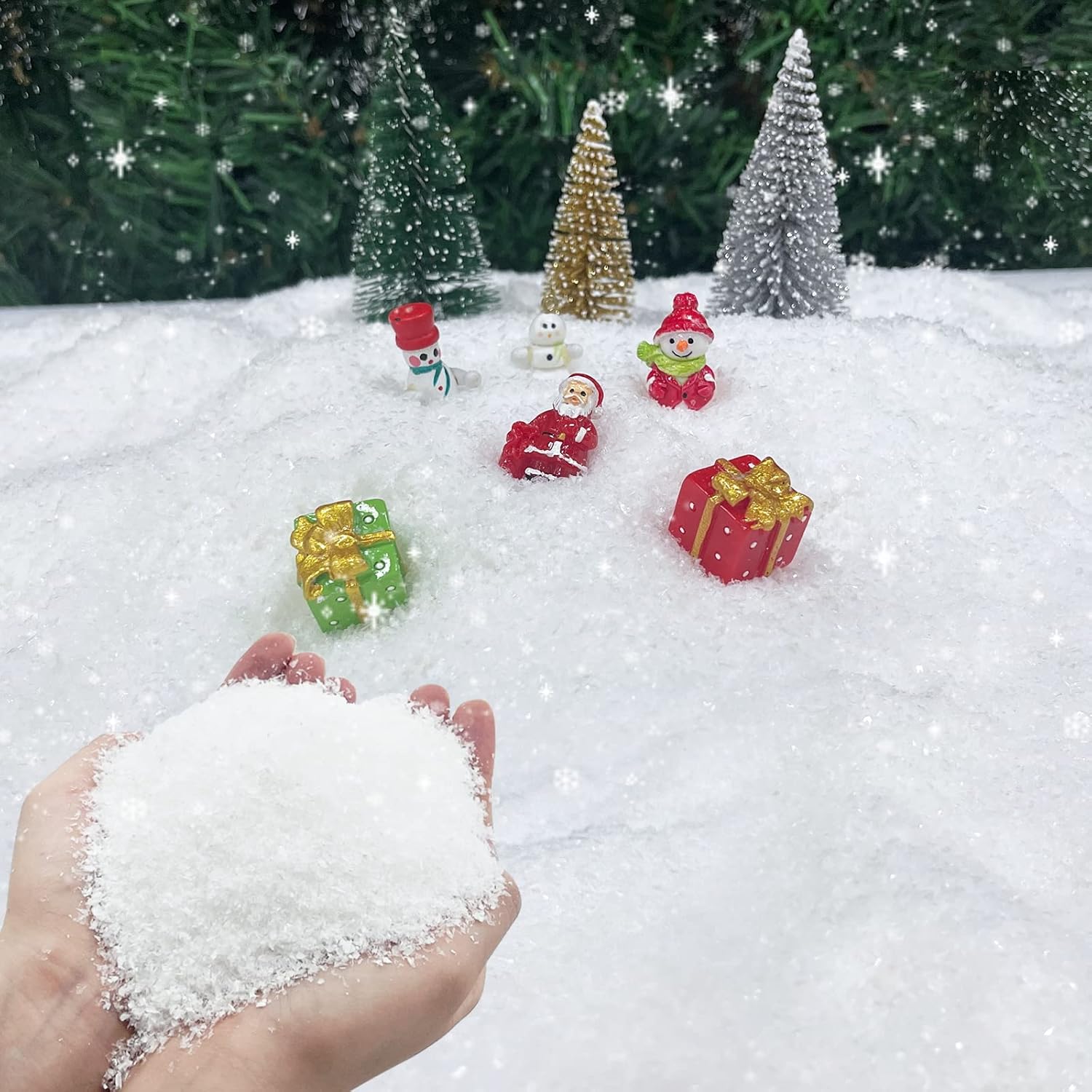 Artificial Snow - TURNMEON 25 Ounces Christmas Artificial Snow Powder Xmas Decorations, Sparkling Faux Fake Snow Dry Plastic Snowflakes for Christmas Tree Decorations Home, Crafts, Winter Village Displays,Holiday Decor