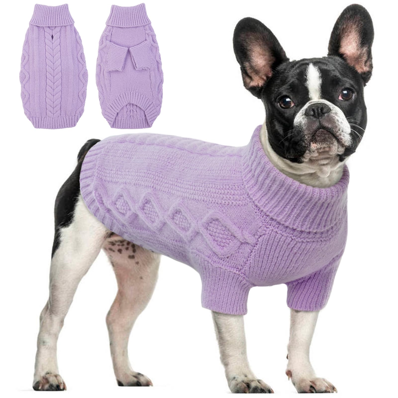 Hjumarayan Dog Jumper Medium, Knitted Jumpers for Medium Dogs, Warm Pet Clothes Outfit for Winter Outdoor, Soft Sweater Thick Coat for French Bulldog, Cocker Spaniel, Purple L