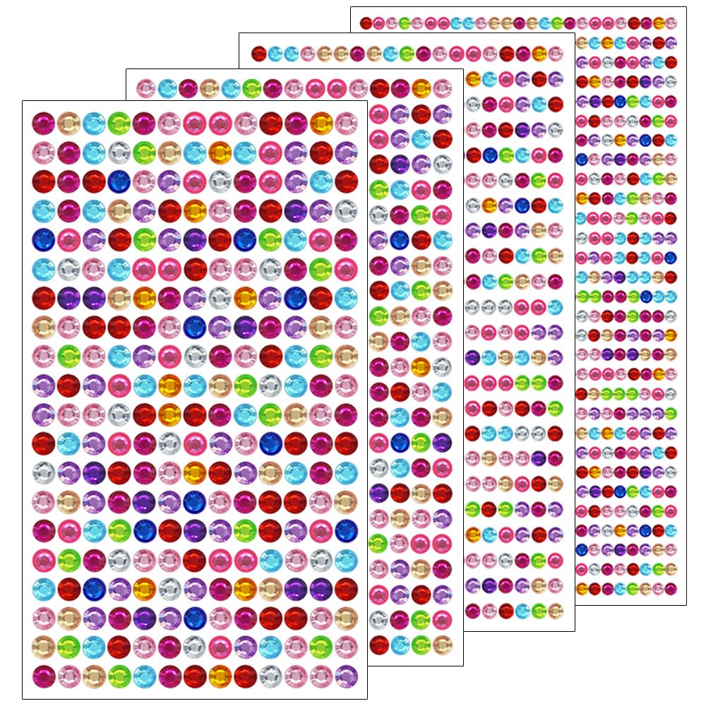 Photo 1 of 1799 Pcs 4 Sheets Rhinestone Stickers 3/4/5/6 mm Self Adhesive Rhinestones Gems for Face Eyes Makeup Hair Body (color-3/4/5/6mm)
