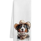 WOTYPU Australian Shepherd Gift Kitchen Towels, Cowboy Aussie Dog Gifts Dish Tea Towel for Kitchen Decor, Australian Shepherd Gifts Hand Towels for Bathroom Decor, 16x24 Inch