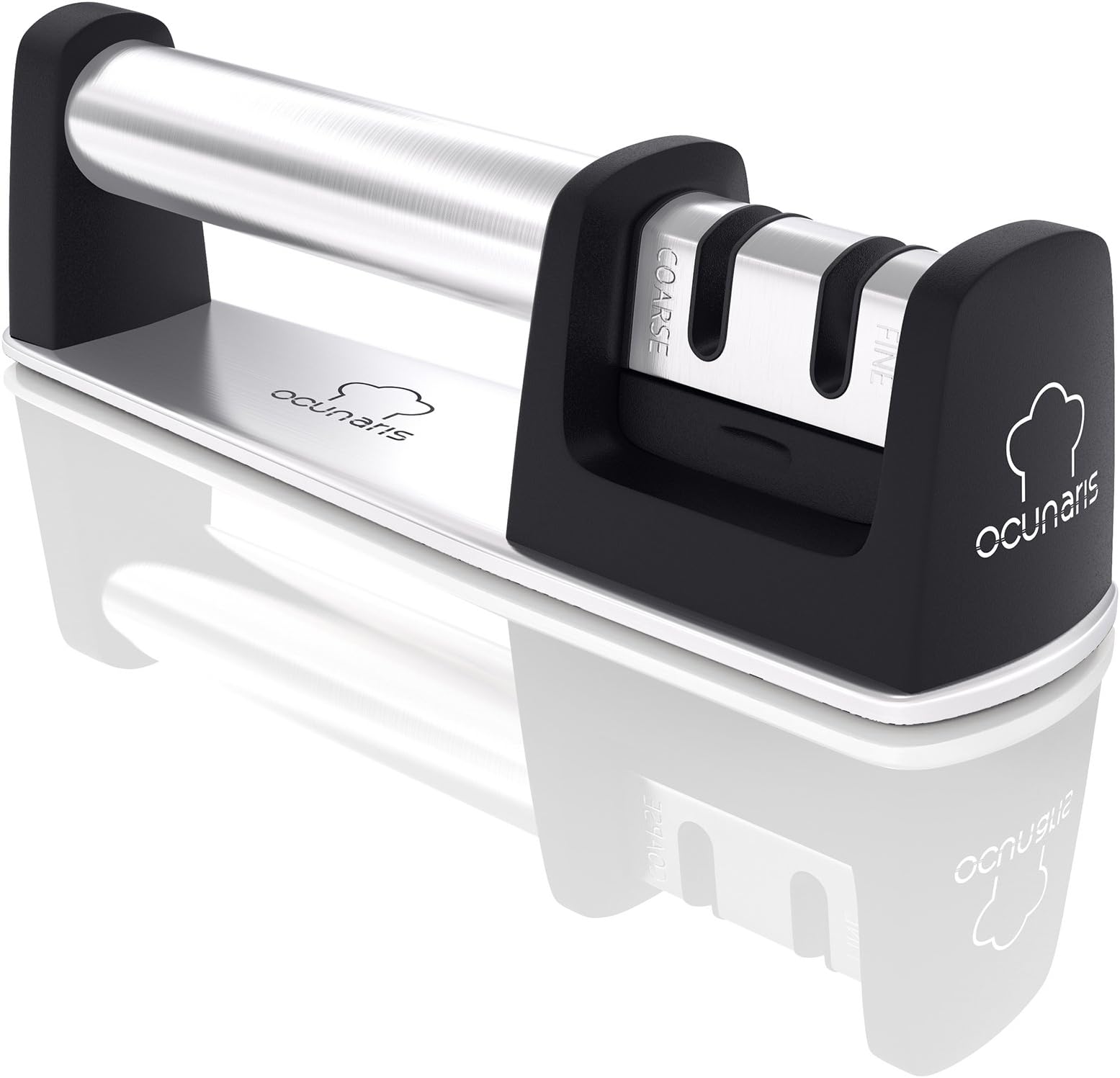 Serrated Knife Sharpener 2-stage - Kitchen Stainless Steel Knife Sharpening Kit for Straight Blade and Serrated Knives by Ocunaris (Black)