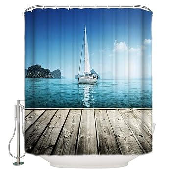 Amazon Com Shower Curtain Art Print Polyester Fabric Sailboat