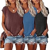 LOOKFACE 3 Pack Womens Cap Sleeve Tops V Neck T Shirts Casual Spring Summer Beach Vacation Fashion Basics Tee Clothes