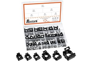 Rustark 84Pcs 6 Sizes Black Carbon Steel Cage Nut Metric Snap-in Cage Nuts Square Rack Mount Clip Nuts Captive Nut Rack Nuts 