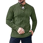 Gafeng Mens Mock Neck Pullover Sweater Casual Slim Fit Cable Knit Button Up Thermal Lightweight Winter Sweaters Knitwear
